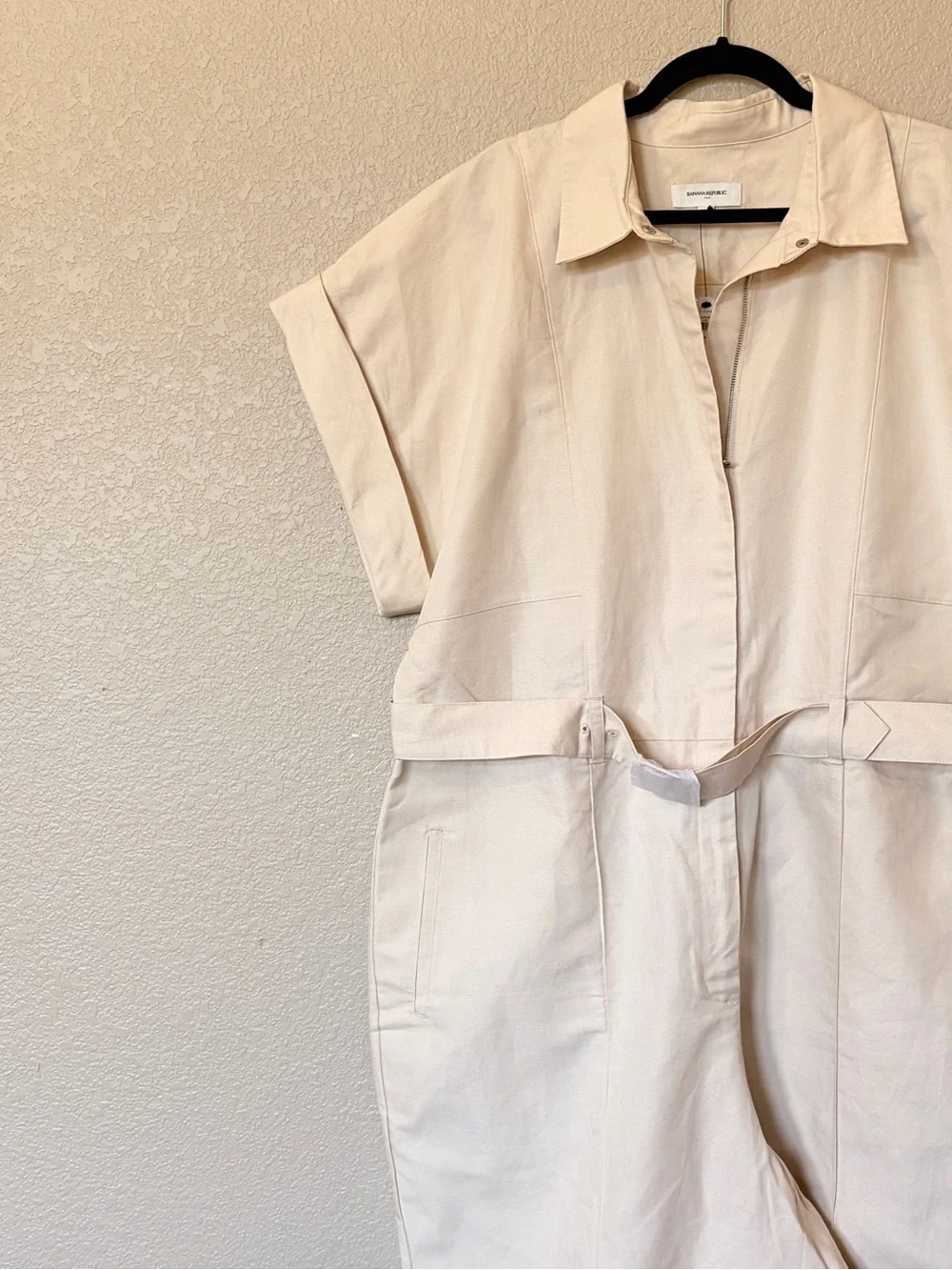 Banana Republic Linen Blend Belted Wide Leg Jumpsuit Ivory 2X